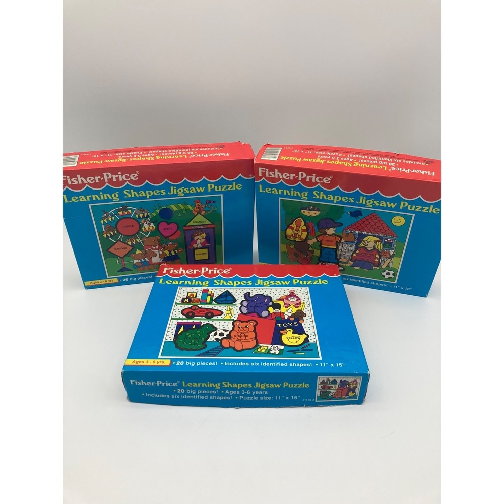 Lot of 3 Vintage Fisher-Price Learning Shapes Jigsaw Puzzles- 20 Pieces Ages 3+